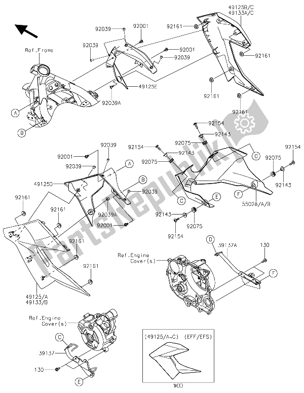 All parts for the Cowling Lowers of the Kawasaki Z 250 SL ABS 2015