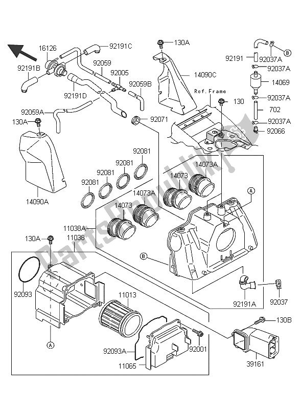 All parts for the Air Cleaner of the Kawasaki ZRX 1200R 2005