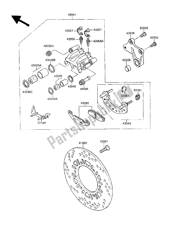 All parts for the Rear Caliper of the Kawasaki GPZ 900R 1993