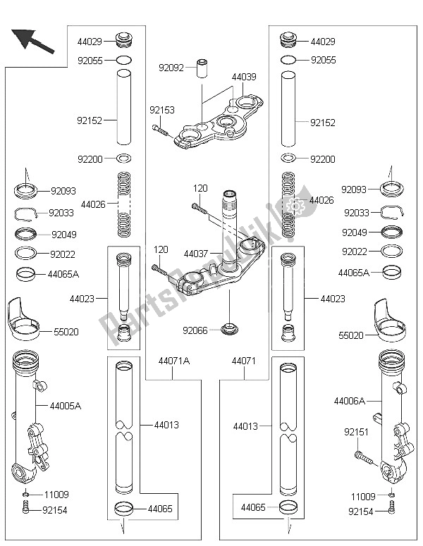 All parts for the Front Fork of the Kawasaki ER 6F ABS 650 2016