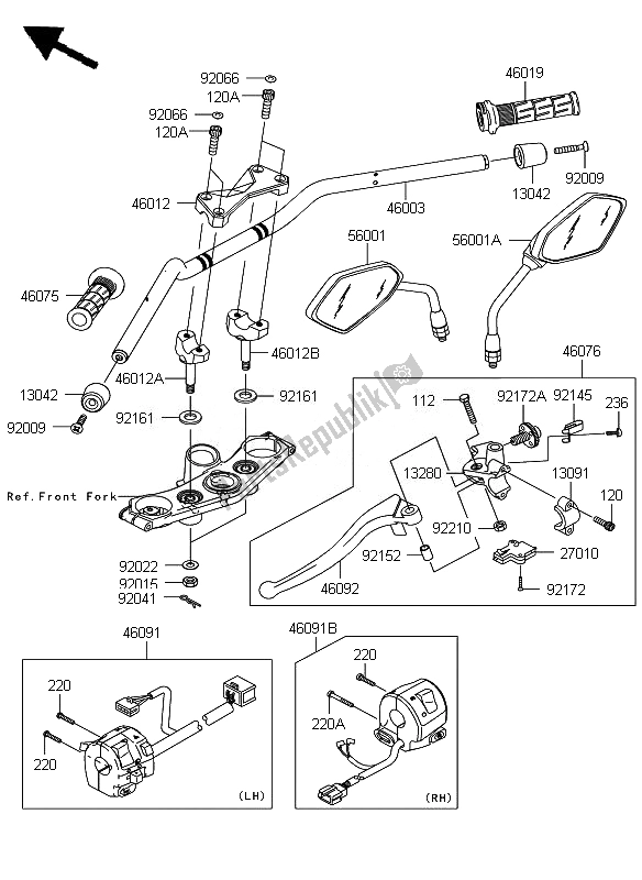 All parts for the Handlebar of the Kawasaki Z 750 2007