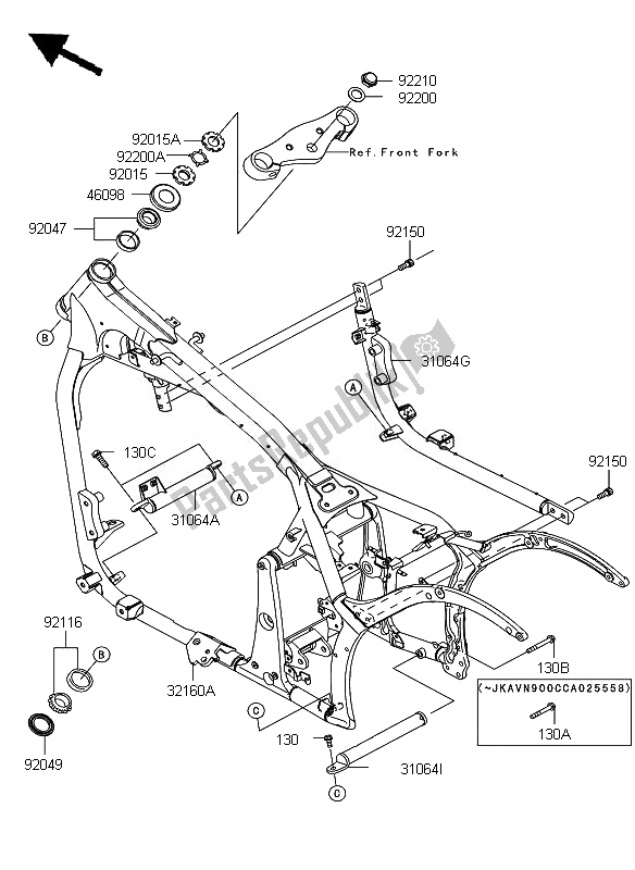 All parts for the Frame of the Kawasaki VN 900 Custom 2011