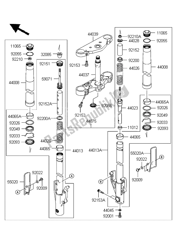 All parts for the Front Fork of the Kawasaki VN 1600 Mean Streak 2004