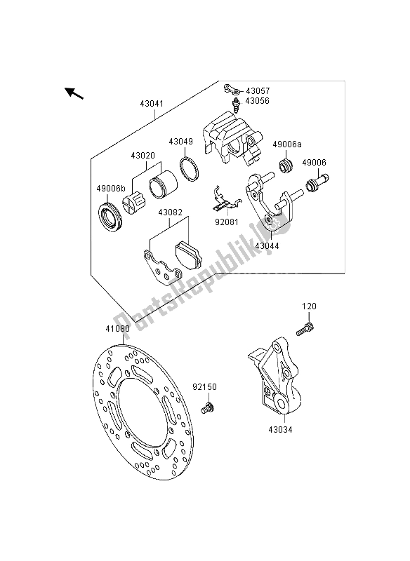 Alle onderdelen voor de Achterrem van de Kawasaki KLR 650 1997