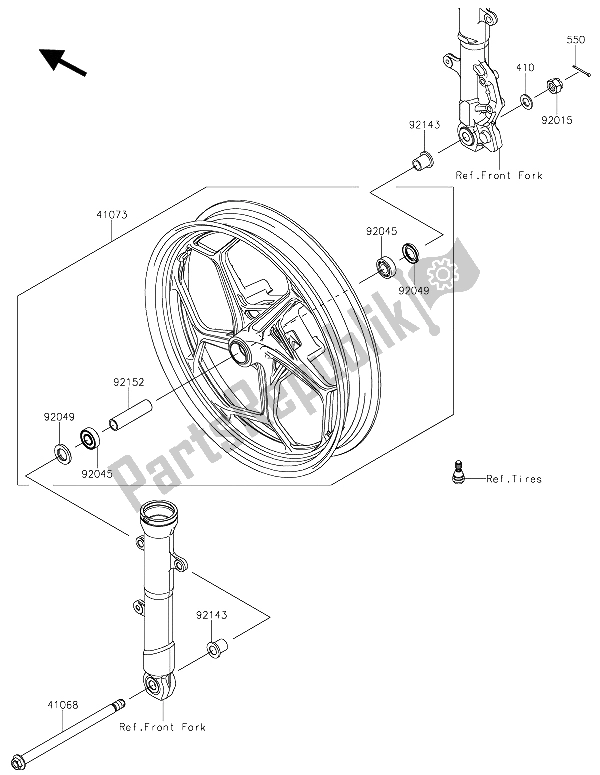 All parts for the Front Hub of the Kawasaki Z 300 2015