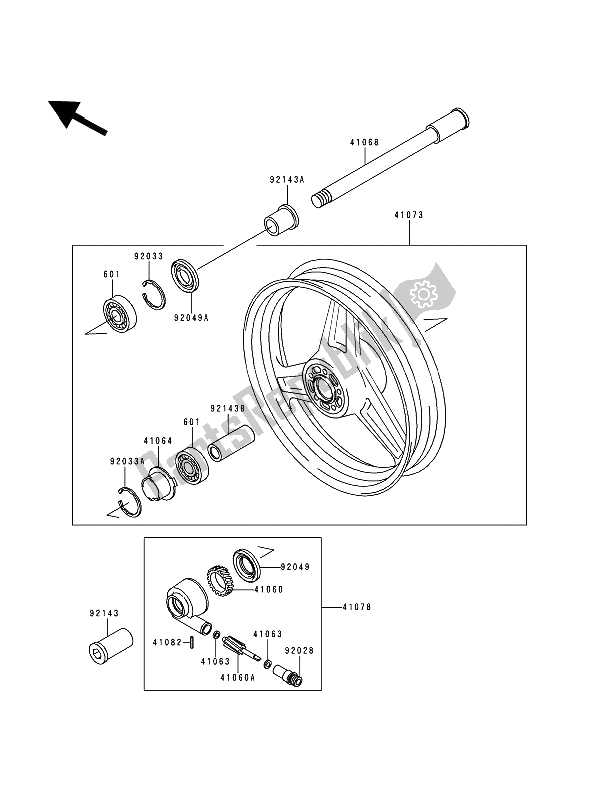 All parts for the Front Hub of the Kawasaki Zephyr 750 1992