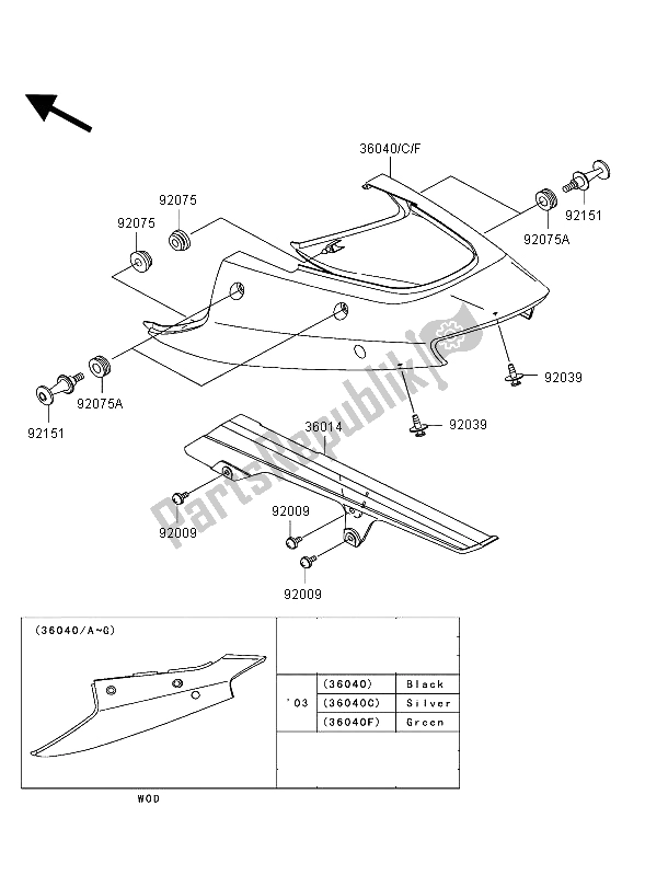 Tutte le parti per il Coperture Laterali E Copertura A Catena del Kawasaki Ninja ZX 12R 1200 2003