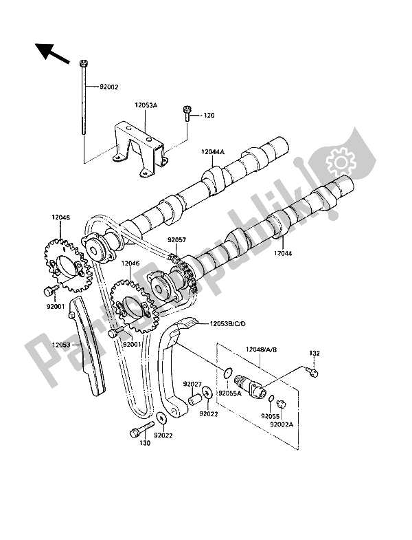 Alle onderdelen voor de Nokkenas (sen) En Spanner van de Kawasaki 1000 GTR 1987