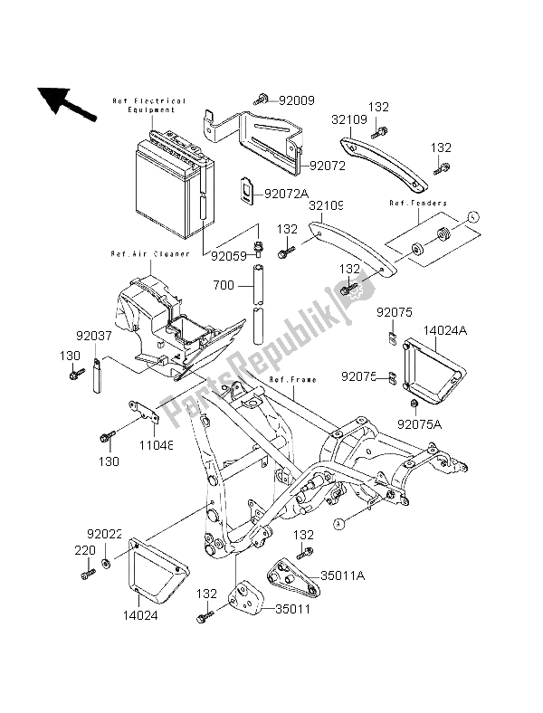 Alle onderdelen voor de Batterijhouder van de Kawasaki EL 250 1996