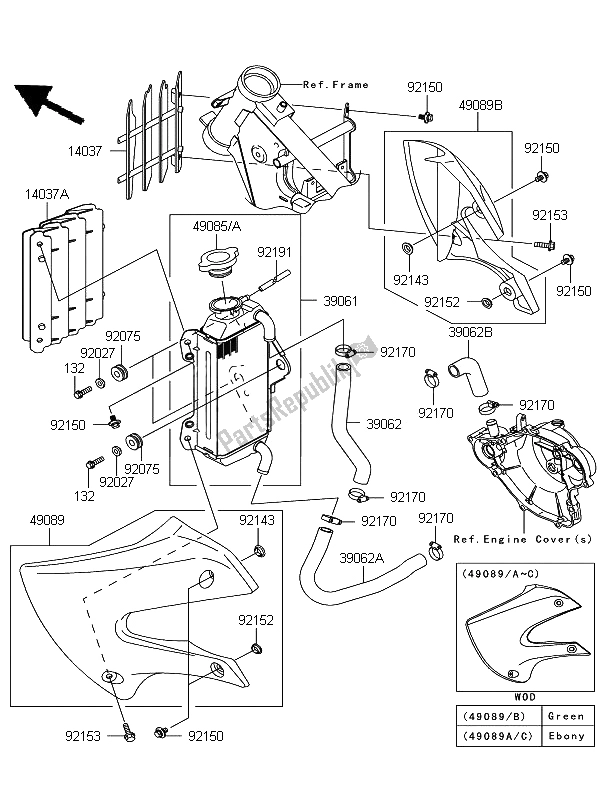 All parts for the Radiator of the Kawasaki KX 65 2011