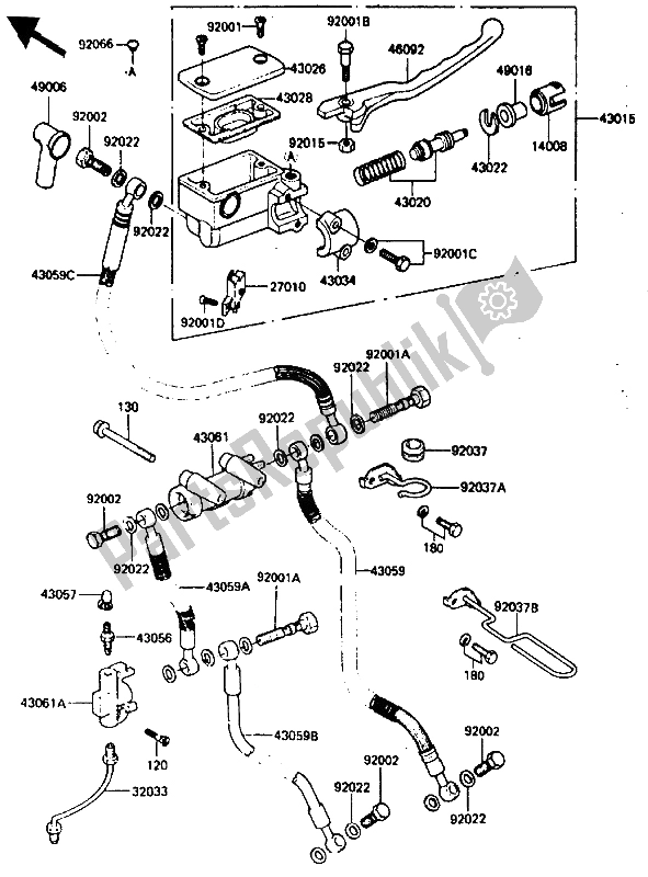 Alle onderdelen voor de Voorste Hoofdcilinder van de Kawasaki GPZ 400A 1985