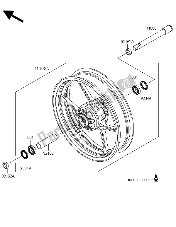 All parts for the Front Hub of the Kawasaki Versys 1000 2012