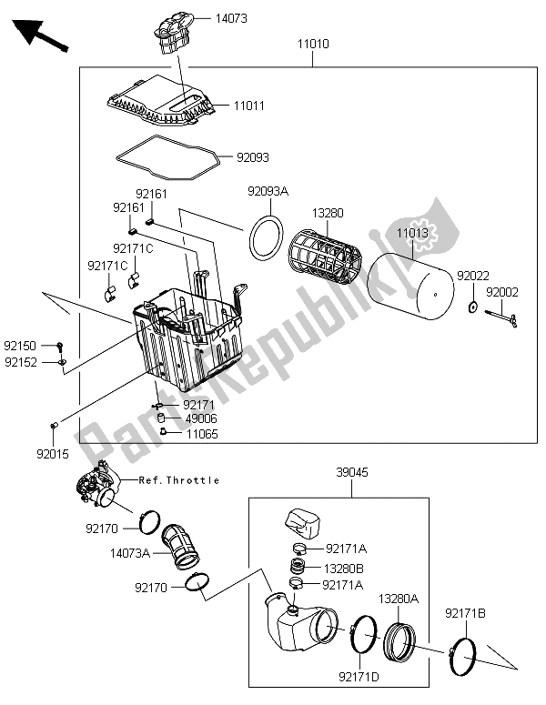 All parts for the Air Cleaner of the Kawasaki KFX 450R 2013