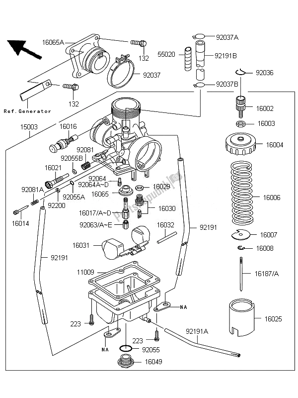 All parts for the Carburetor of the Kawasaki KX 65 2010