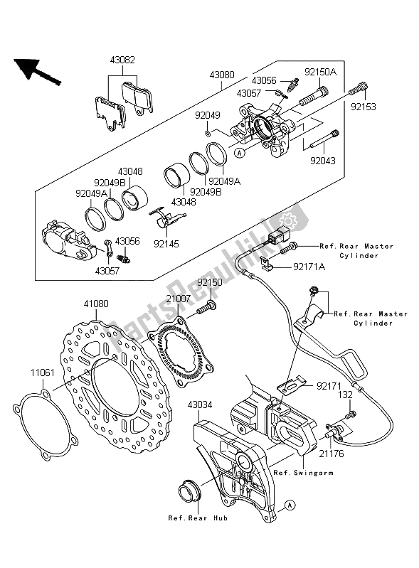 Tutte le parti per il Freno Posteriore del Kawasaki ZZR 1400 ABS 2008