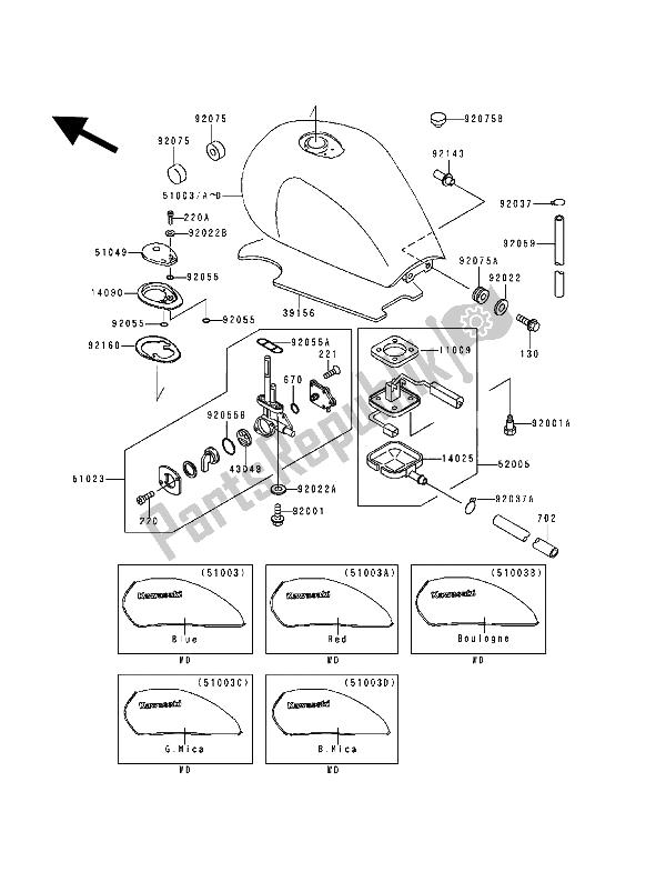 Toutes les pièces pour le Réservoir D'essence du Kawasaki Zephyr 1100 1993