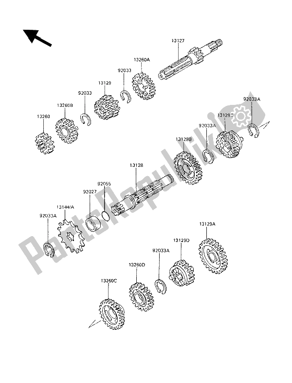 All parts for the Transmission of the Kawasaki KX 80 1989