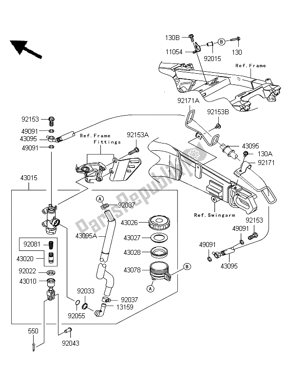 All parts for the Rear Master Cylinder of the Kawasaki ZZR 1400 2006