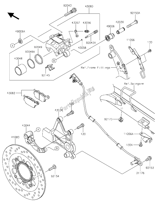 All parts for the Rear Brake of the Kawasaki Vulcan S ABS 650 2015