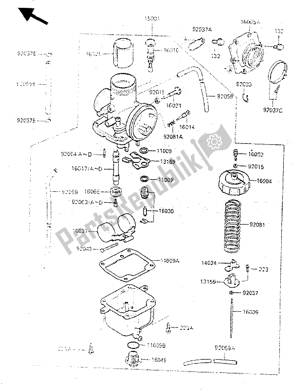 Todas as partes de Carburador do Kawasaki KX 500 1987