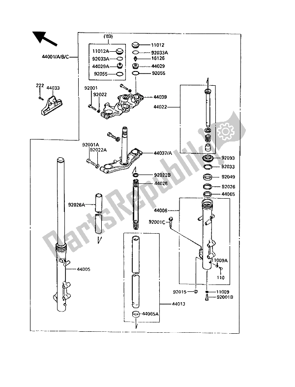 Tutte le parti per il Forcella Anteriore del Kawasaki VN 750 Twin 1987