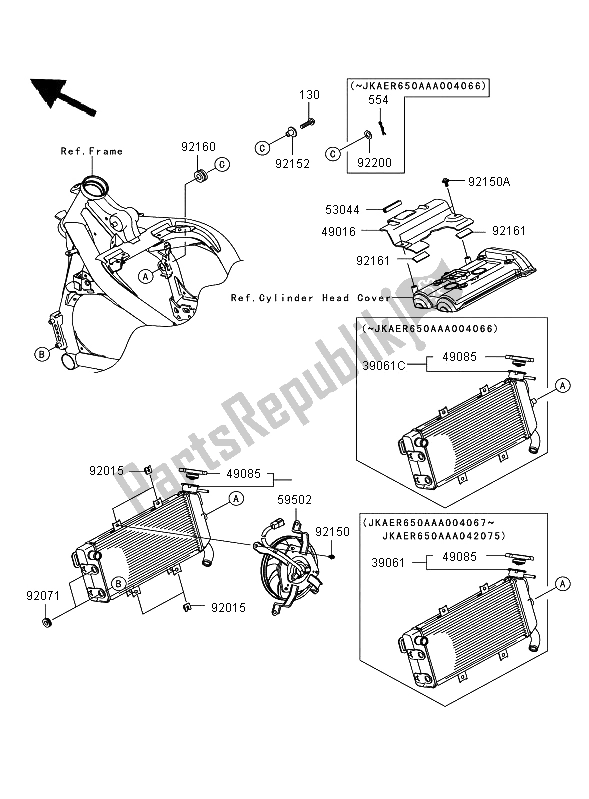 All parts for the Radiator of the Kawasaki ER 6N 650 2006