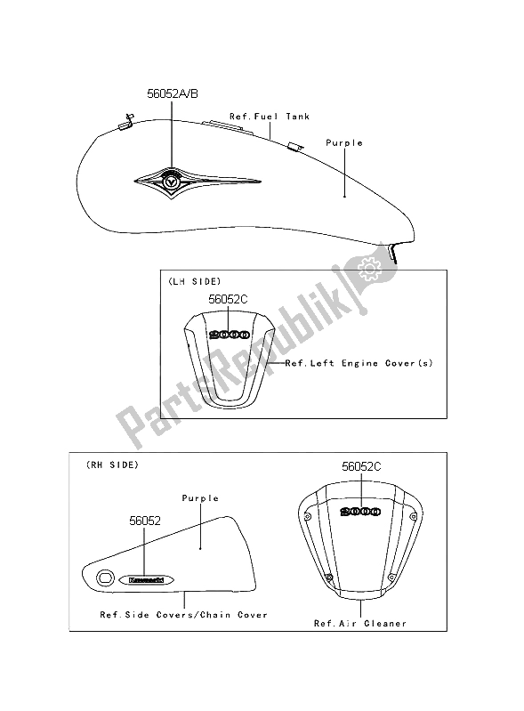 All parts for the Decals (purple) of the Kawasaki VN 2000 2004