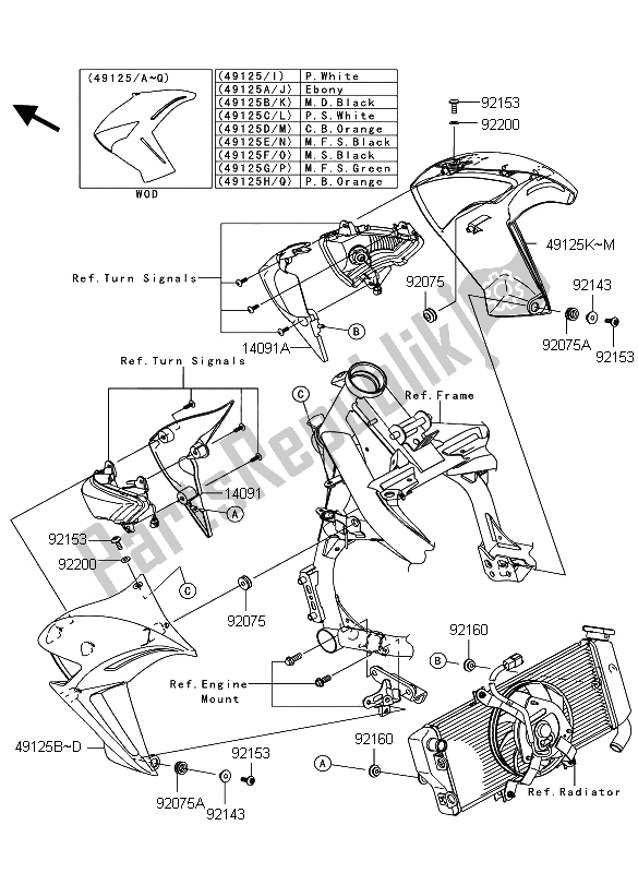Alle onderdelen voor de Lijkwade van de Kawasaki ER 6N ABS 650 2009