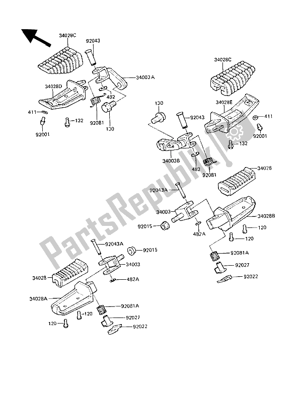 All parts for the Footrests of the Kawasaki ZL 1000 1987