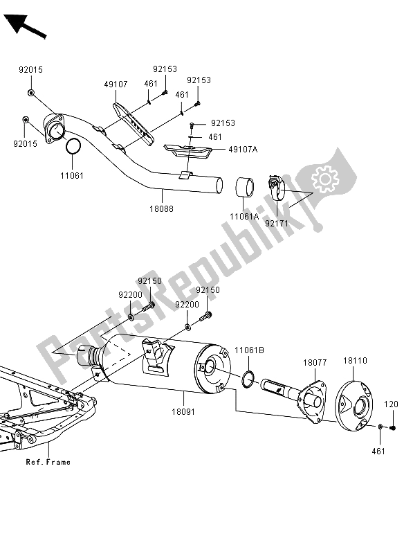 All parts for the Muffler of the Kawasaki KFX 450R 2012