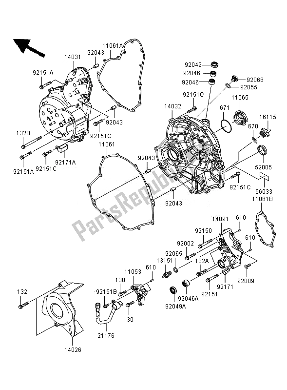 All parts for the Engine Cover of the Kawasaki Versys 650 2007