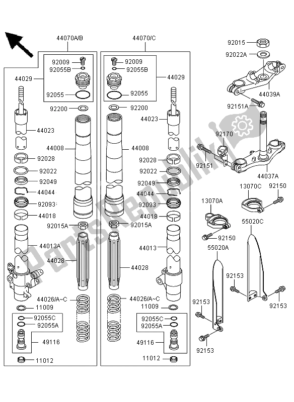 All parts for the Front Fork of the Kawasaki KX 85 SW LW 2009