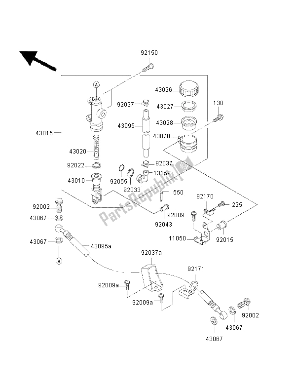 Toutes les pièces pour le Maître-cylindre Arrière du Kawasaki Ninja ZX 6R 600 2002