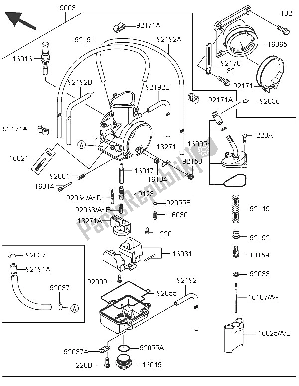 All parts for the Carburetor of the Kawasaki KX 125 2005