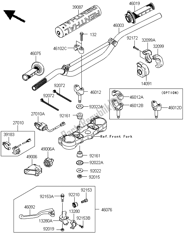 All parts for the Handlebar of the Kawasaki KX 450F 2012