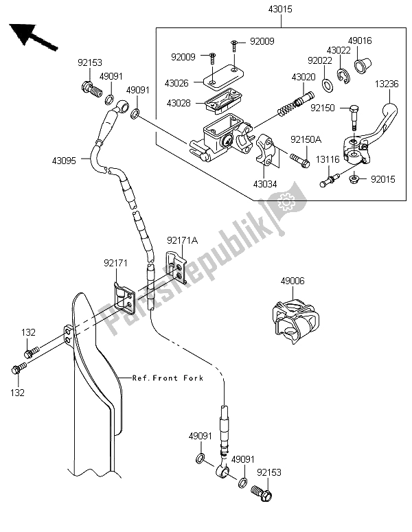 All parts for the Front Master Cylinder of the Kawasaki KX 450 2013