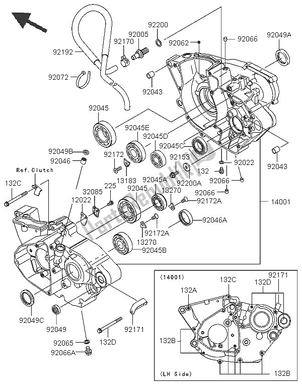 All parts for the Crankcase of the Kawasaki KX 250F 2005