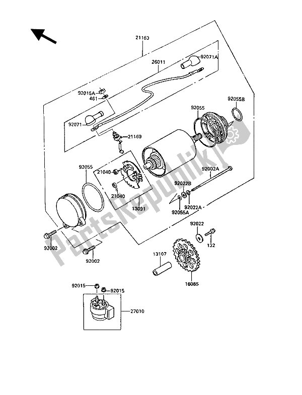 All parts for the Starter Motor of the Kawasaki GPZ 900R 1986