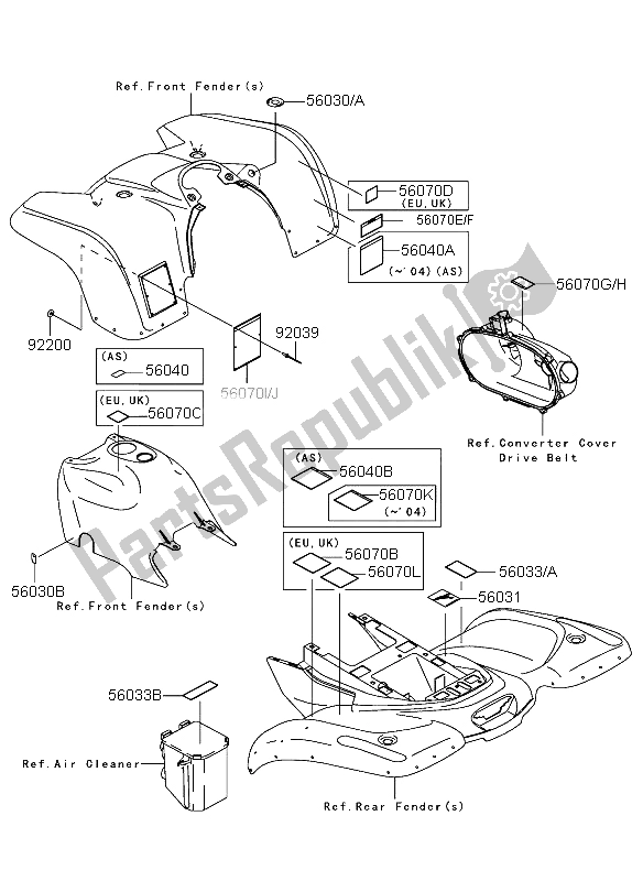 All parts for the Labels of the Kawasaki KVF 360 2003