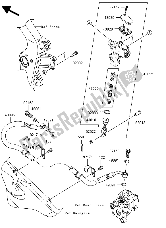 All parts for the Rear Master Cylinder of the Kawasaki KFX 450R 2012