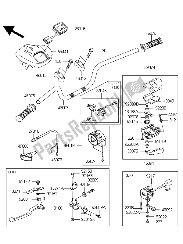 All parts for the Handlebar of the Kawasaki KFX 700 2011