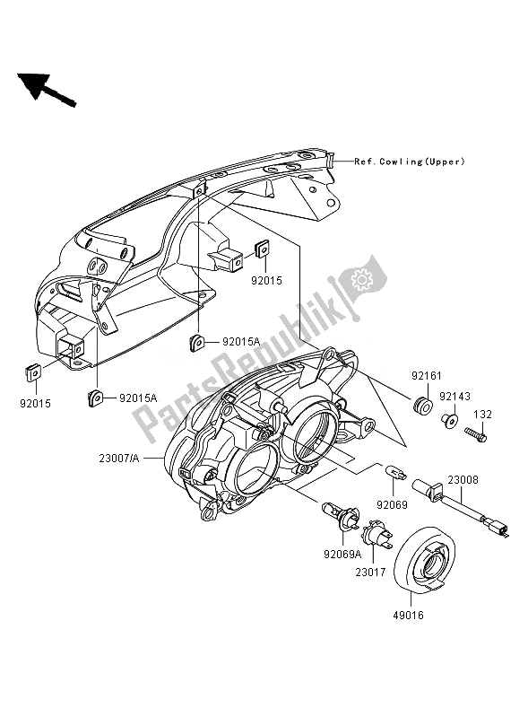 Tutte le parti per il Faro del Kawasaki ER 6F 650 2007