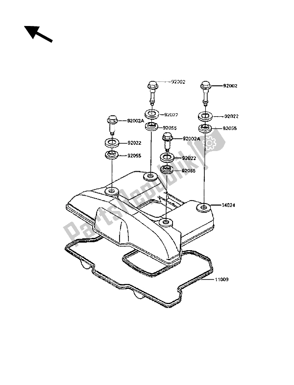 All parts for the Cylinder Head Cover of the Kawasaki KLR 600 1989