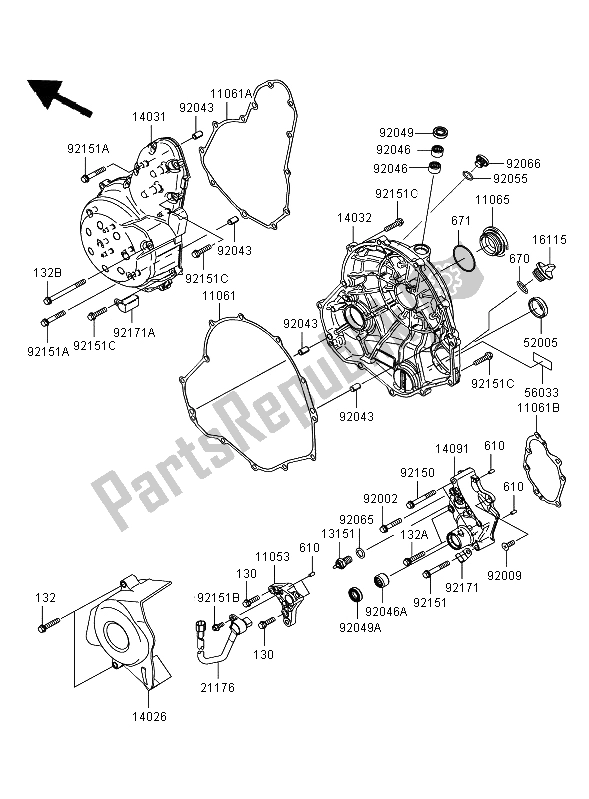 All parts for the Engine Cover of the Kawasaki Versys 650 2008