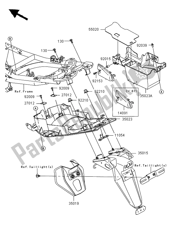 All parts for the Rear Fender of the Kawasaki ER 6N ABS 650 2007