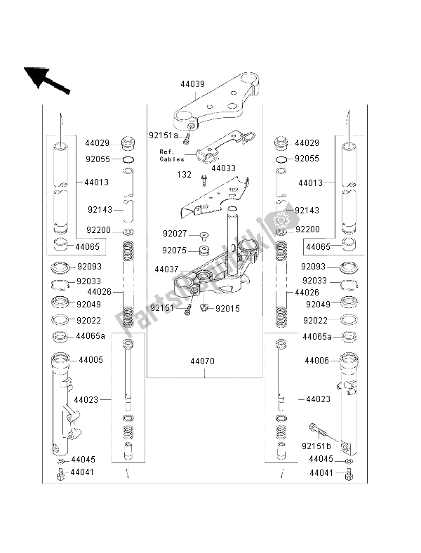 All parts for the Front Fork of the Kawasaki EN 500 2002