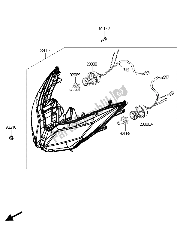 All parts for the Headlight(s) of the Kawasaki J 300 ABS 2015