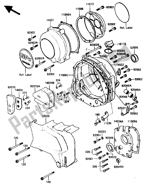 Alle onderdelen voor de Motorkap van de Kawasaki GPZ 750 1985