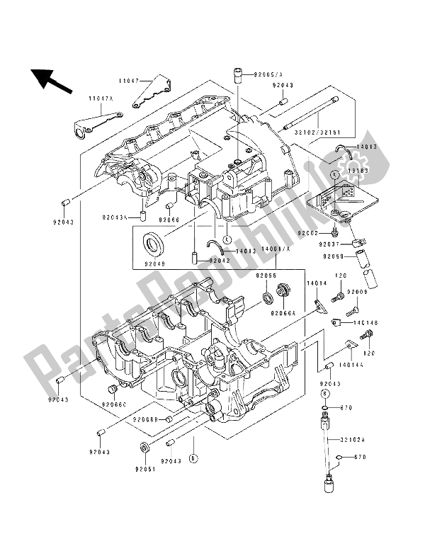 All parts for the Crankcase of the Kawasaki ZXR 400 1991