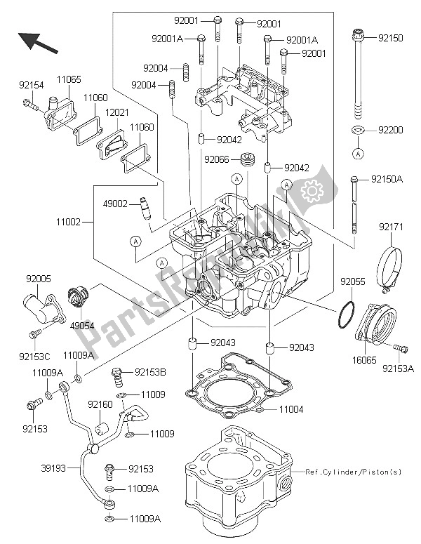 All parts for the Cylinder Head of the Kawasaki KLX 250 2016